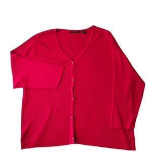 K.B. Collection Cardigan Womans‎ 3x Button Up Red Ribbed Sweater Casual Colorful
